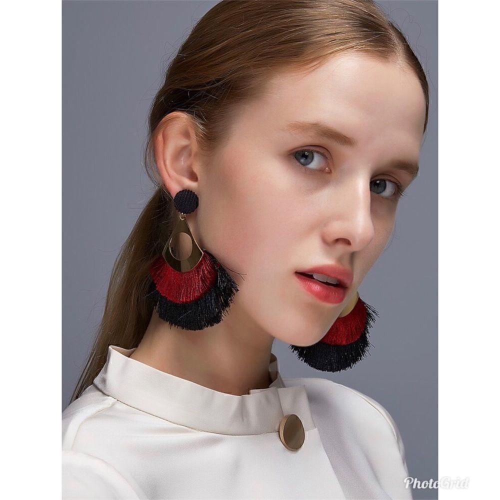 2/$30 Fringe Color Block Tassel Decor Earrings